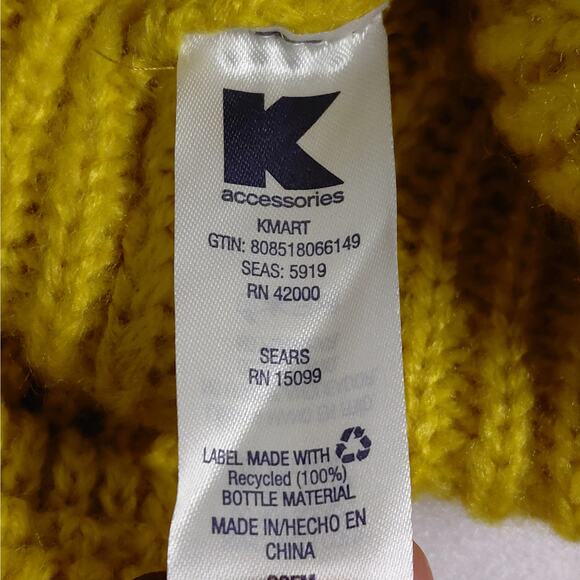 Womens Yellow Metallic Knit Winter Hat Scarf Glove Set Cozy Sparkly Holiday Gift - Picture 5 of 6